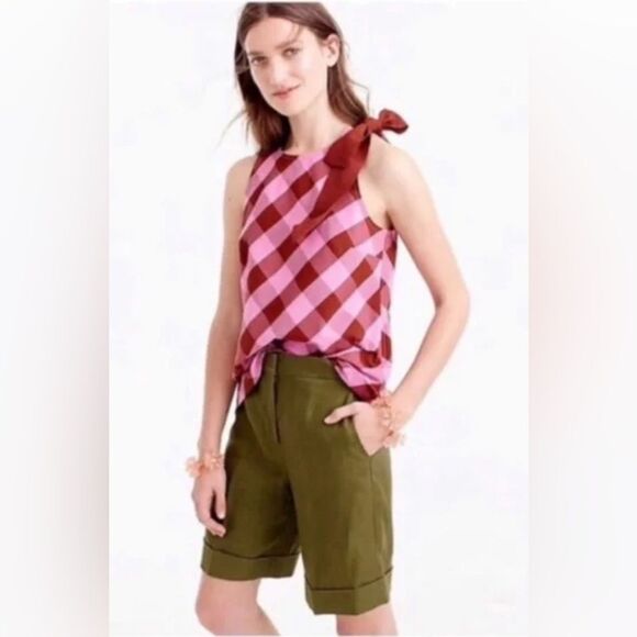 NWT J Crew Preppy 0 Pink Rust Brown Burgundy Grosgrain Ribbon Tie Top Strap Tank - Picture 1 of 8